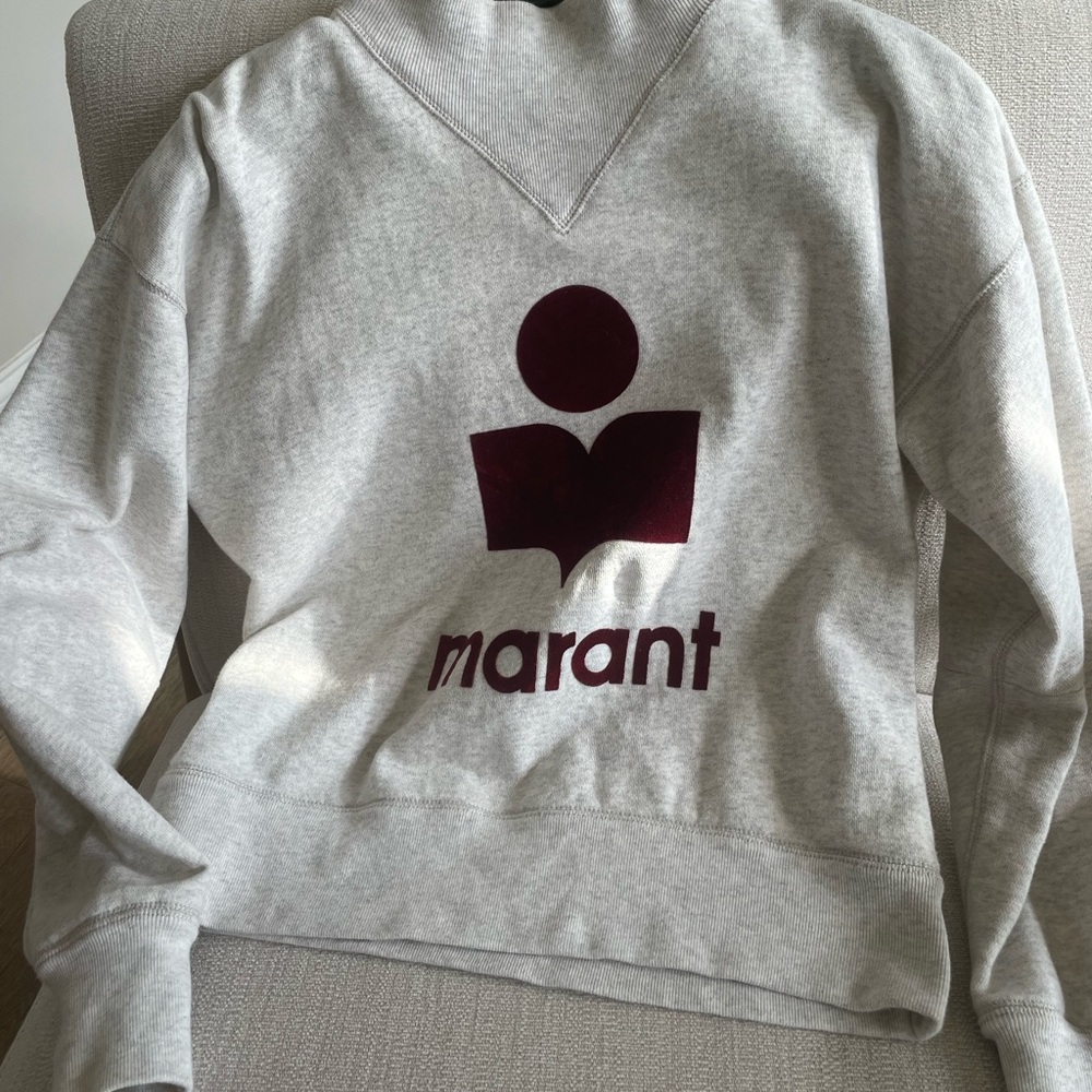Isabel Marant Light Gray Sweatshirt with Red velvet Logo
